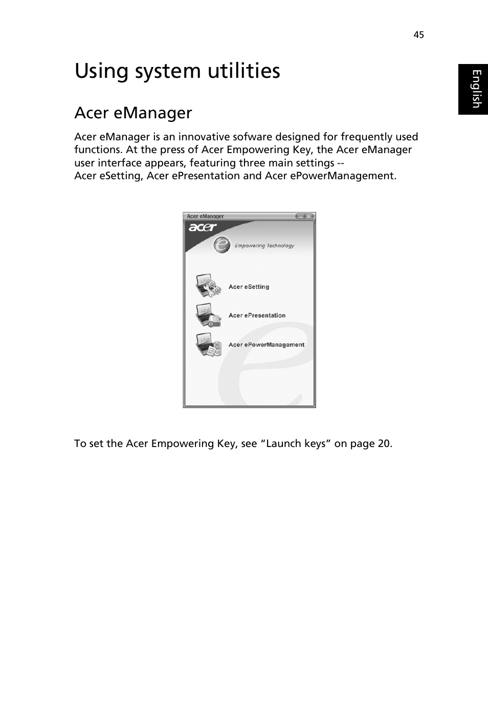 Using system utilities, Acer emanager | Acer 3200 Series User Manual | Page 53 / 90