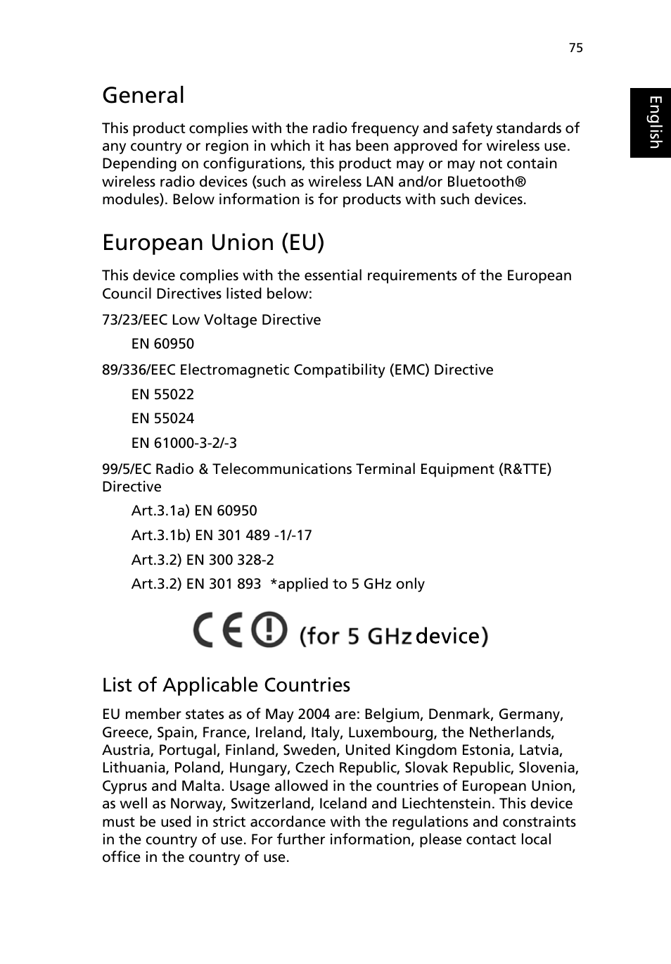 General, European union (eu), List of applicable countries | Acer 3200 Series User Manual | Page 83 / 90