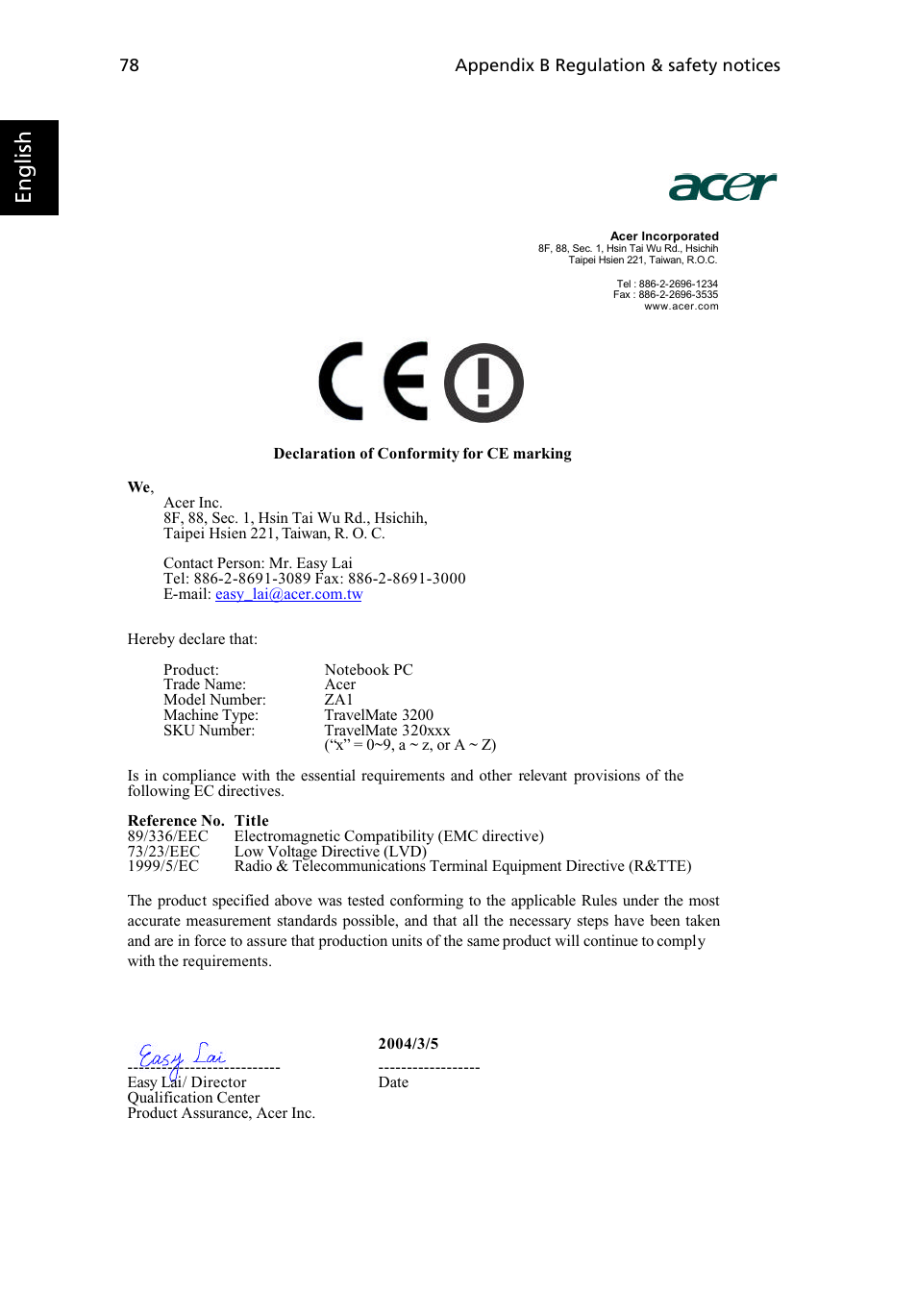 English | Acer 3200 Series User Manual | Page 86 / 90