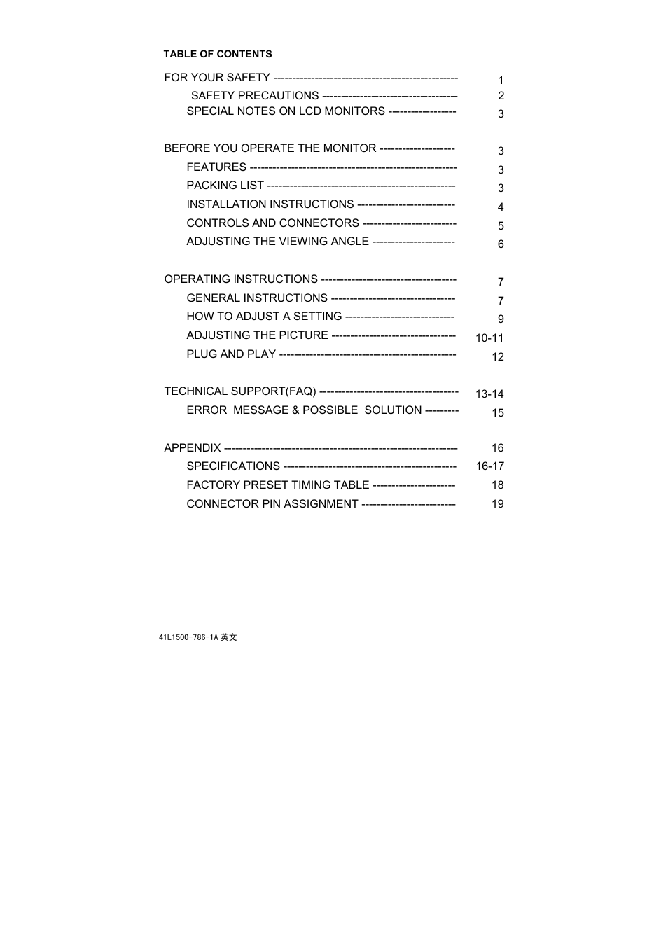 Acer 41L1500-786-1A User Manual | 20 pages