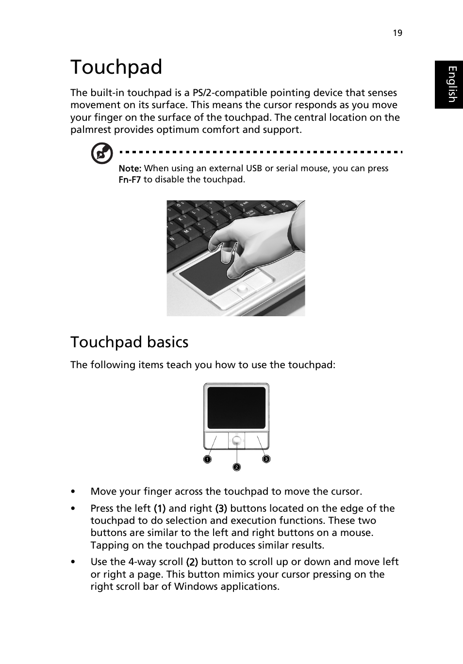 Touchpad, Touchpad basics | Acer TravelMate MS2154W User Manual | Page 27 / 80