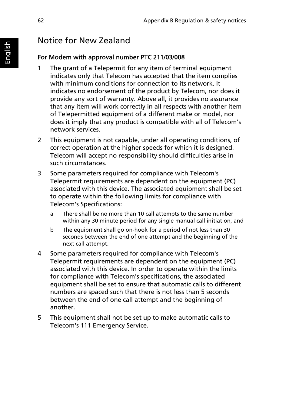 Notice for new zealand | Acer TravelMate MS2154W User Manual | Page 70 / 80