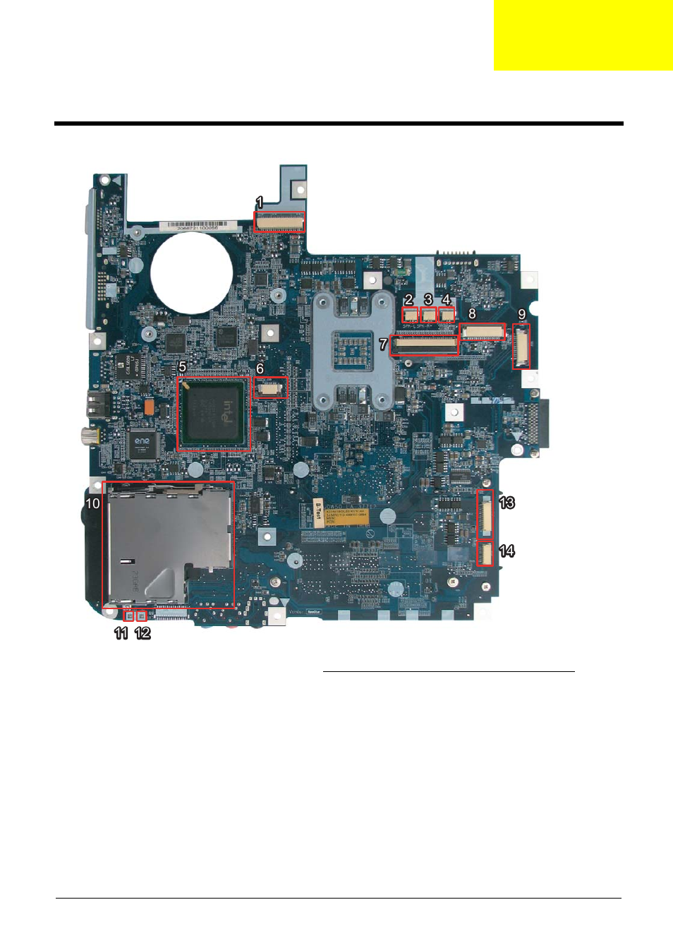 Top view, Jumper and connector locations, Chapter 5 | Acer 5710 User Manual | Page 93 / 104