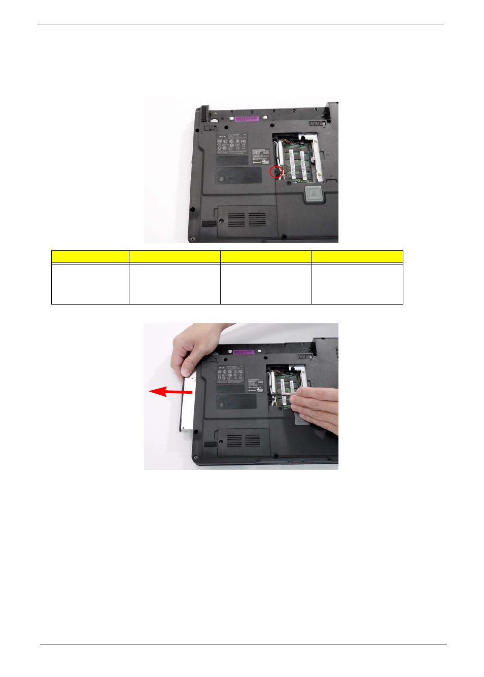 Removing the optical drive module | Acer 4530 User Manual | Page 66 / 182
