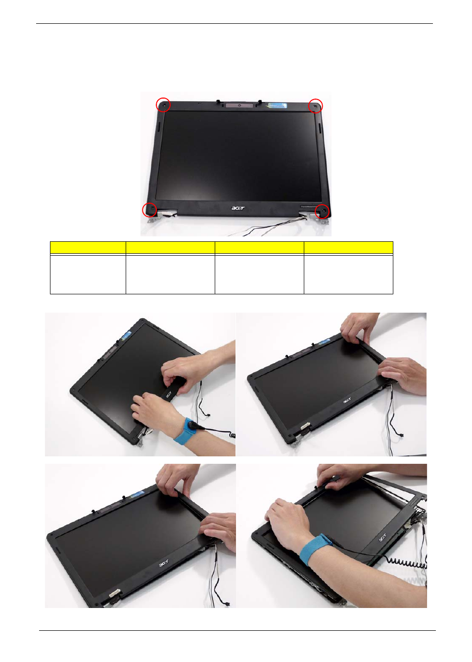 Removing the lcd bezel | Acer 4530 User Manual | Page 98 / 182