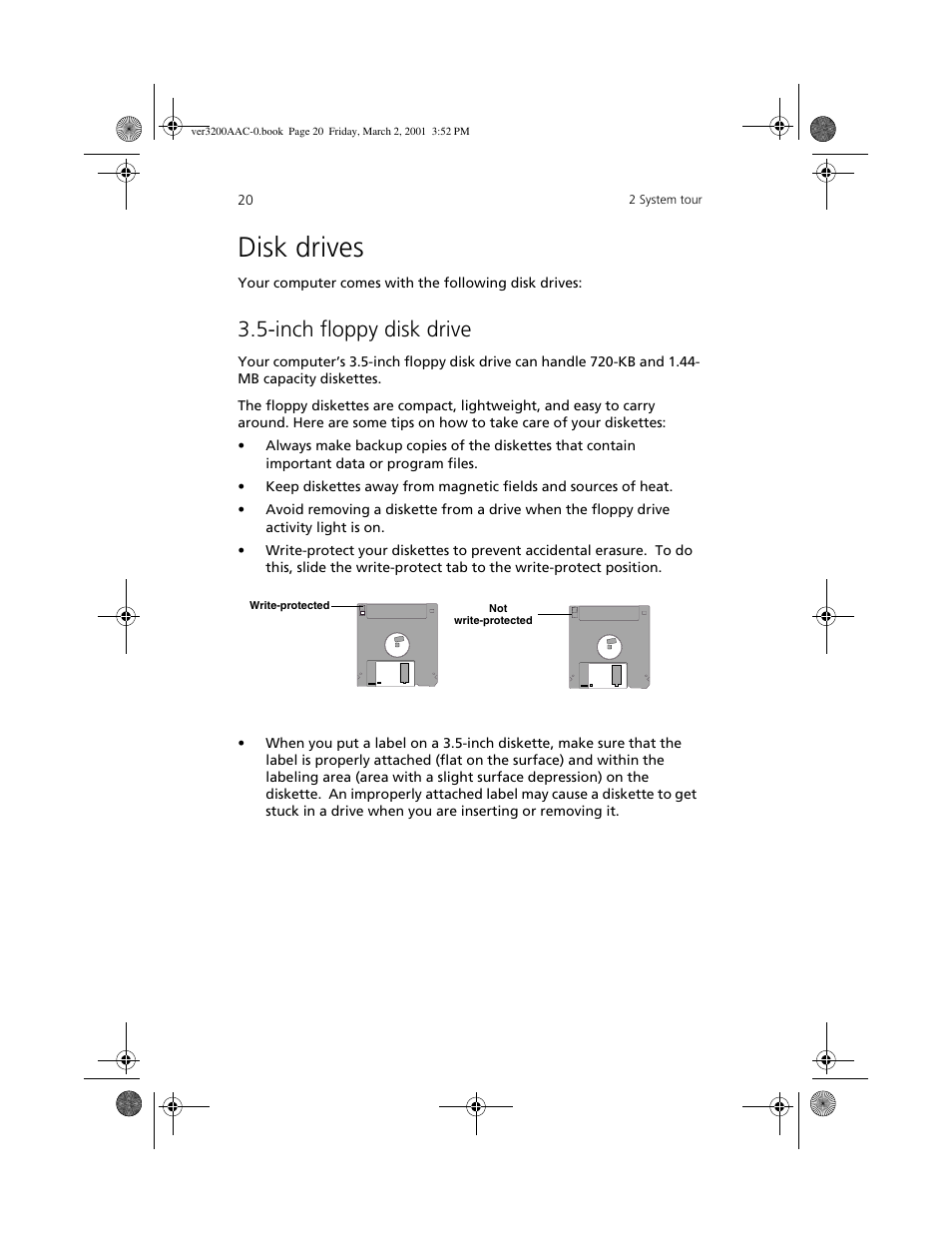 Disk drives, Inch floppy disk drive | Acer 3200 User Manual | Page 30 / 96