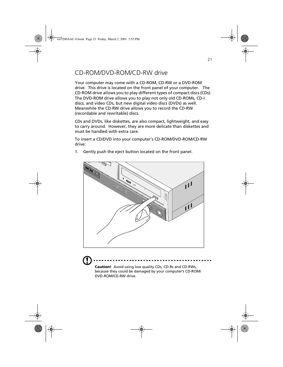 Cd-rom/dvd-rom/cd-rw drive | Acer 3200 User Manual | Page 31 / 96