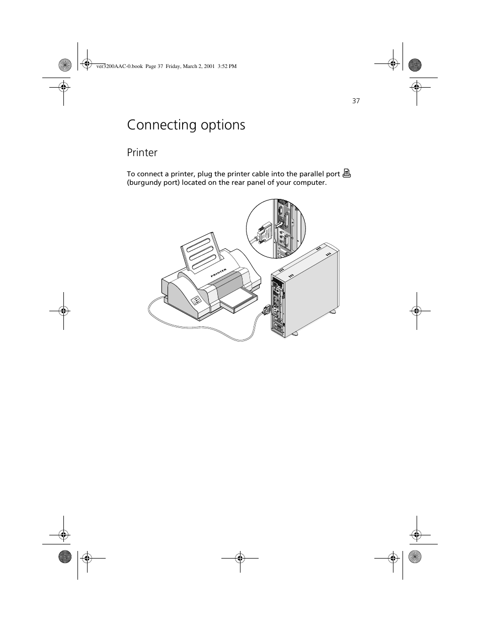 Connecting options, Printer | Acer 3200 User Manual | Page 47 / 96