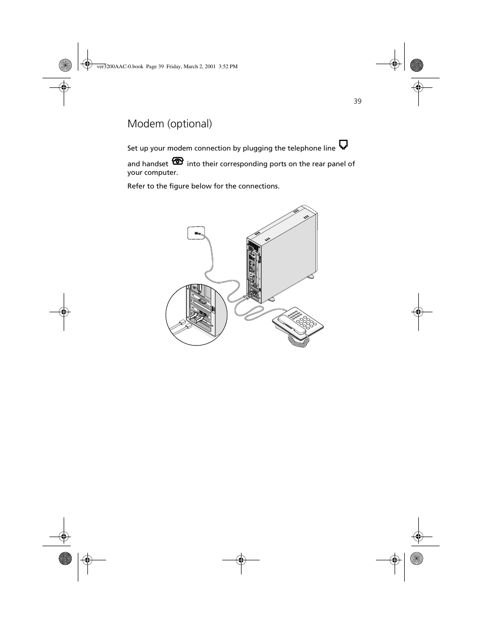 Modem (optional) | Acer 3200 User Manual | Page 49 / 96