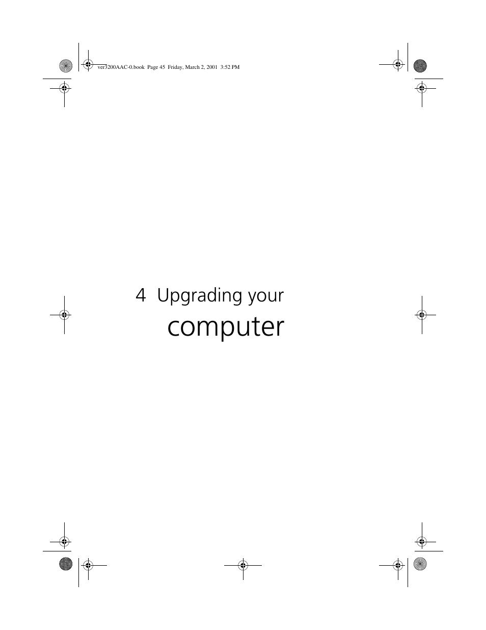 Chapter 4, upgrading your computer, 4 upgrading your computer, Computer | Acer 3200 User Manual | Page 55 / 96