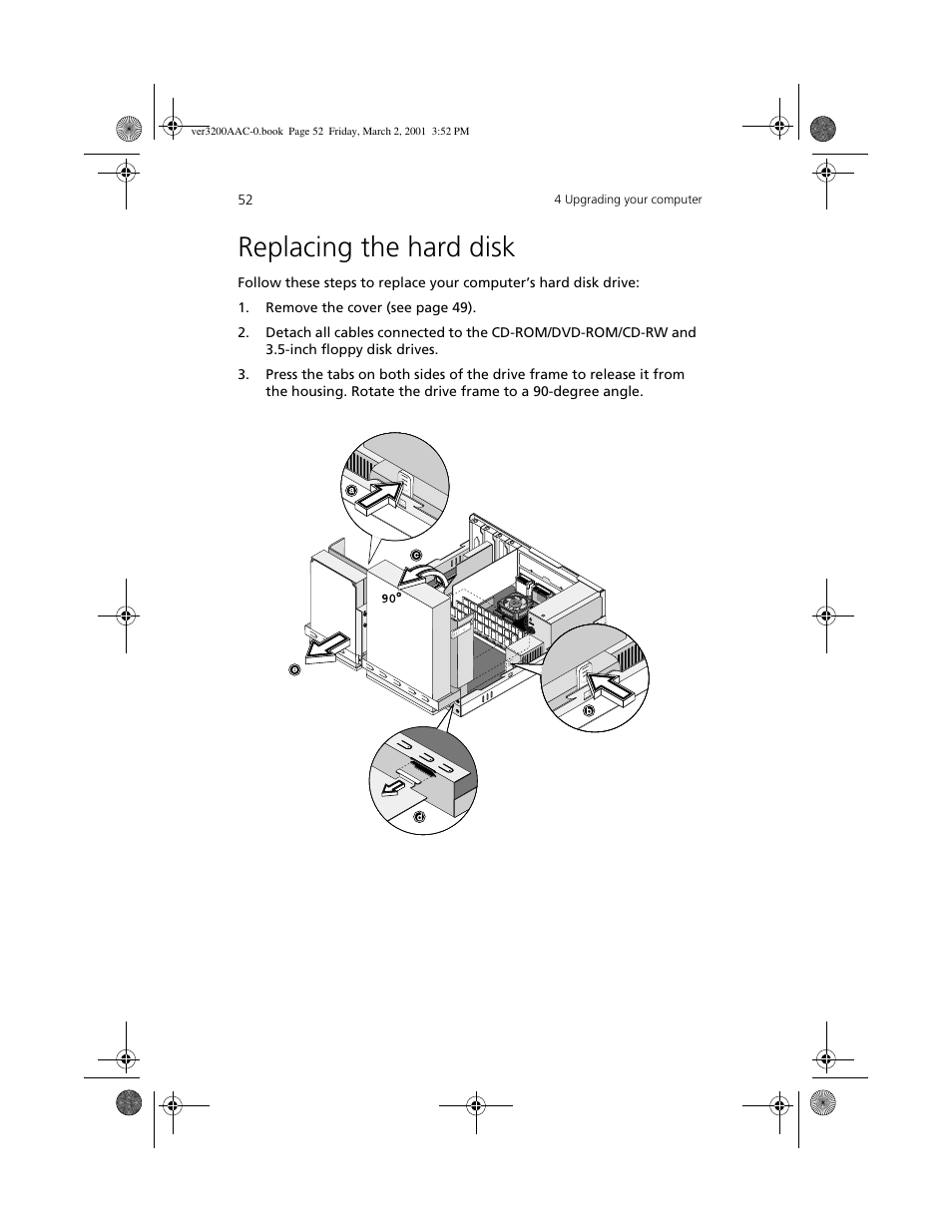 Replacing the hard disk | Acer 3200 User Manual | Page 62 / 96