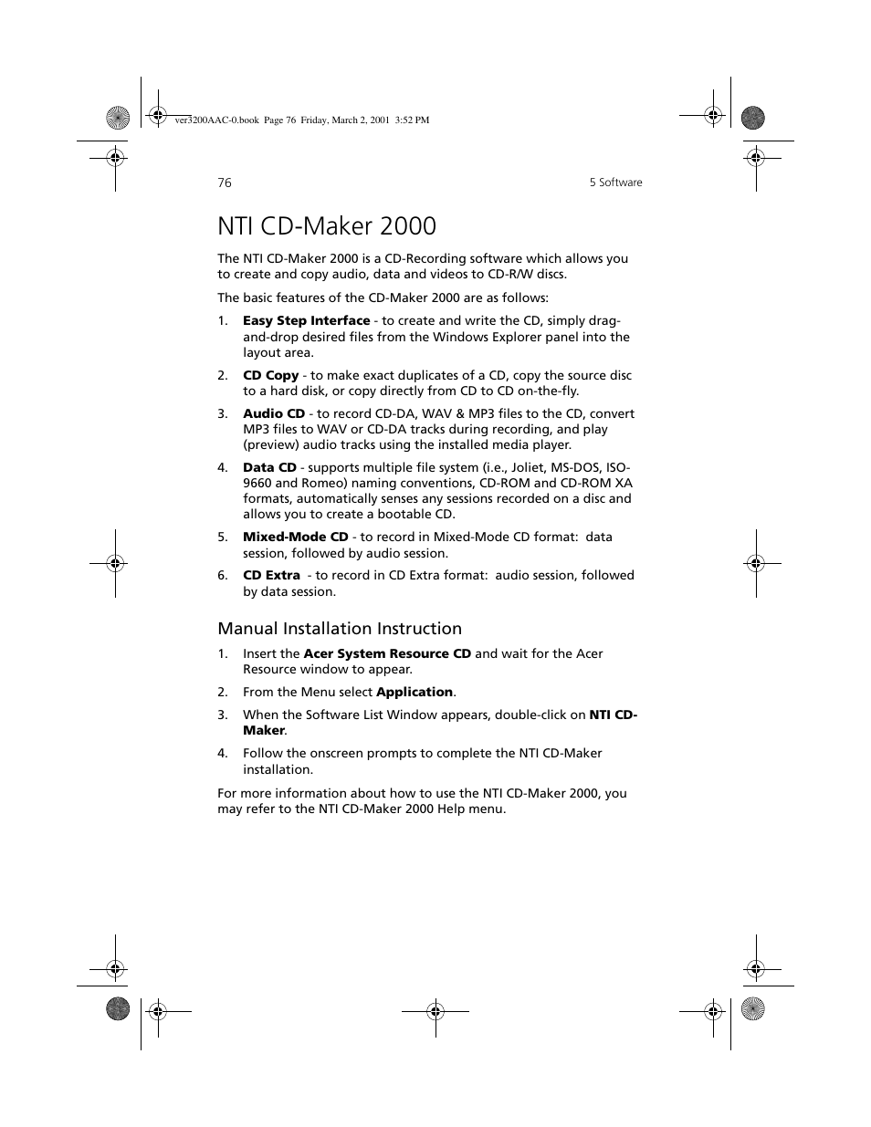 Nti cd-maker 2000, Manual installation instruction | Acer 3200 User Manual | Page 86 / 96