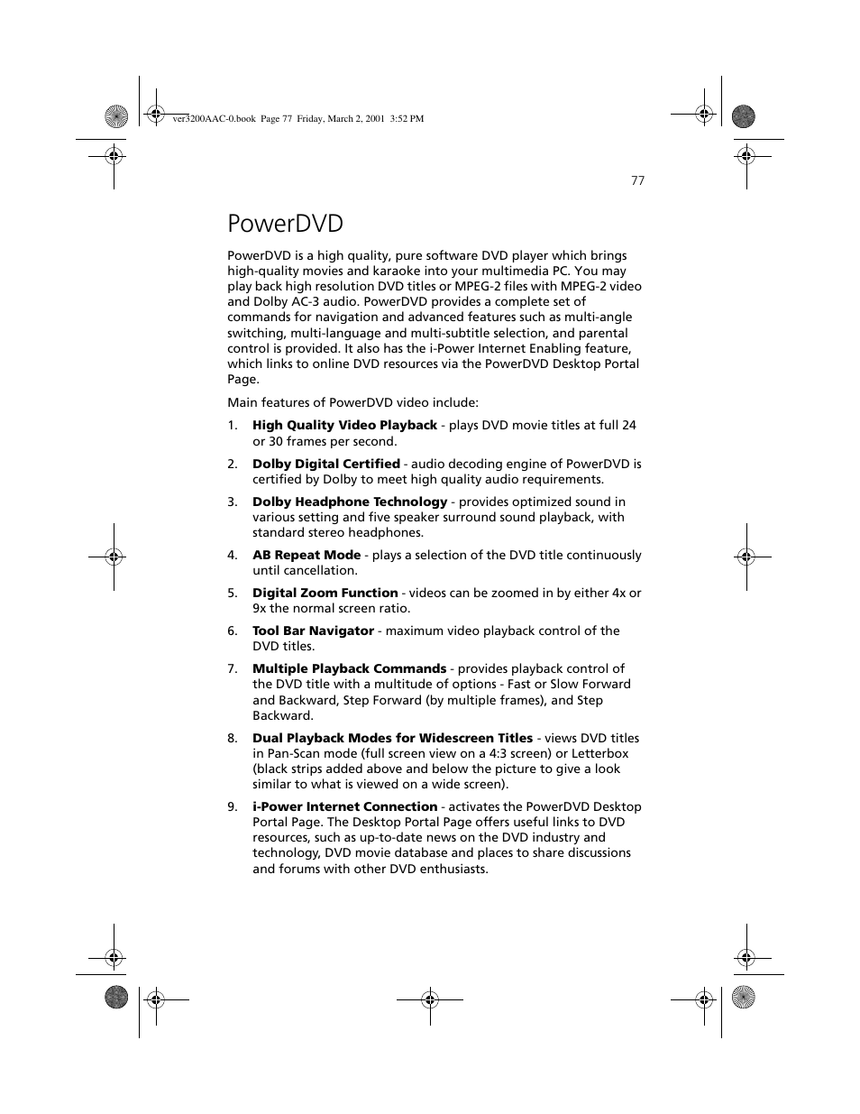 Powerdvd | Acer 3200 User Manual | Page 87 / 96