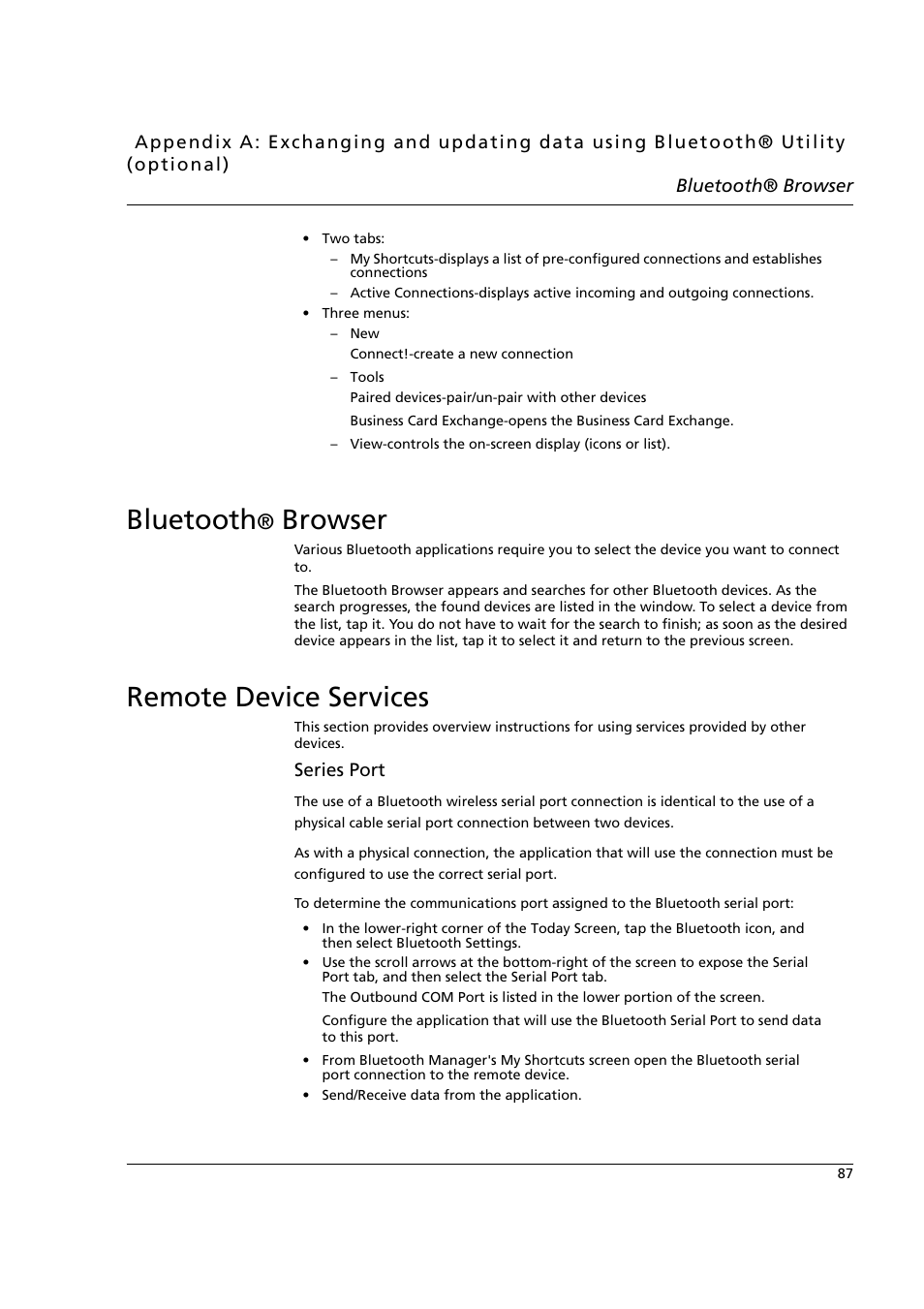 Bluetooth® browser, Remote device services, Bluetooth® browser remote device services | Bluetooth, Browser | Acer n50 User Manual | Page 101 / 122