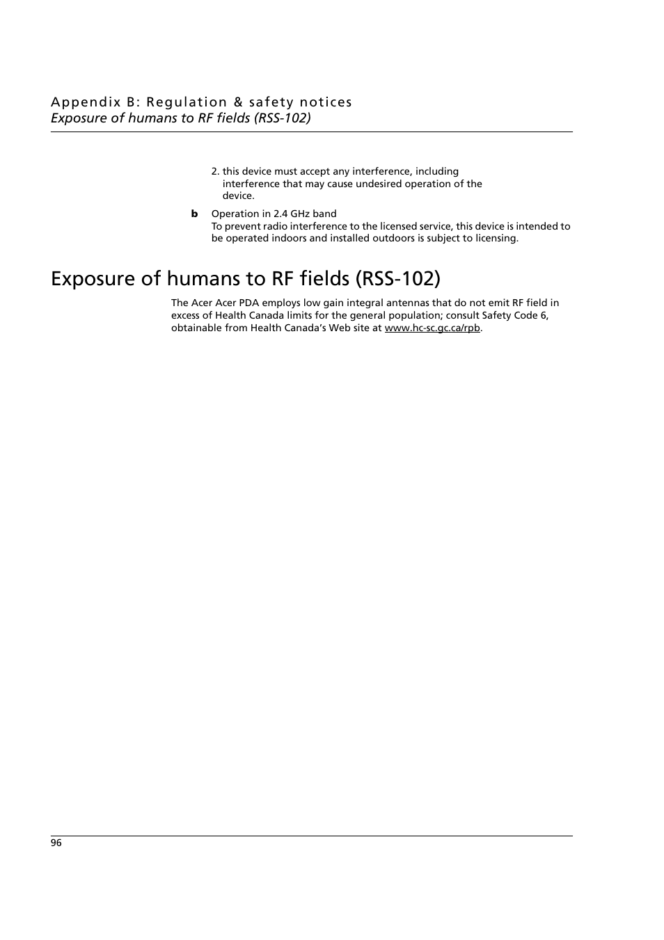 Exposure of humans to rf fields (rss-102) | Acer n50 User Manual | Page 110 / 122