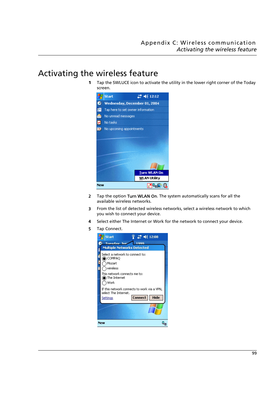 Activating the wireless feature | Acer n50 User Manual | Page 113 / 122