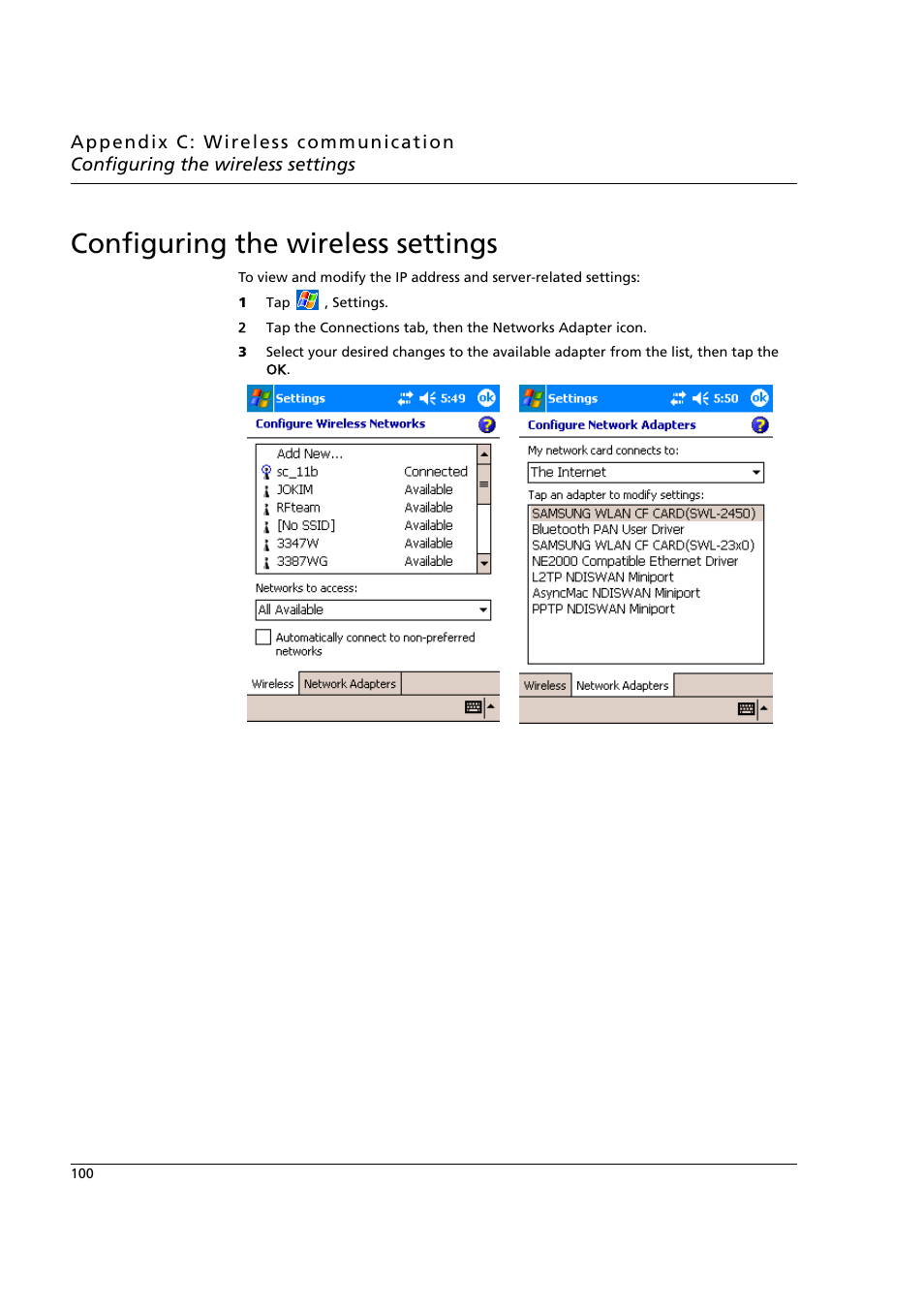 Configuring the wireless settings | Acer n50 User Manual | Page 114 / 122