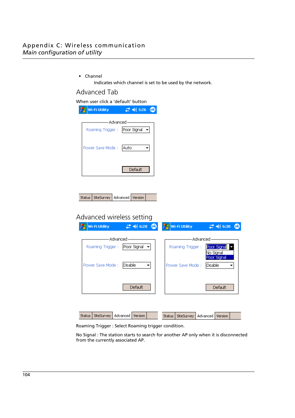 Advanced tab, Advanced wireless setting | Acer n50 User Manual | Page 118 / 122