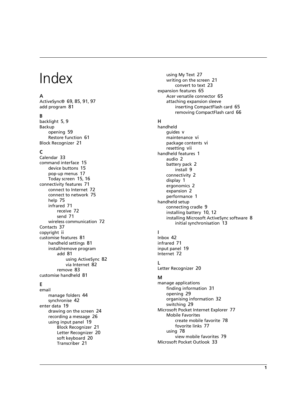 Index | Acer n50 User Manual | Page 121 / 122