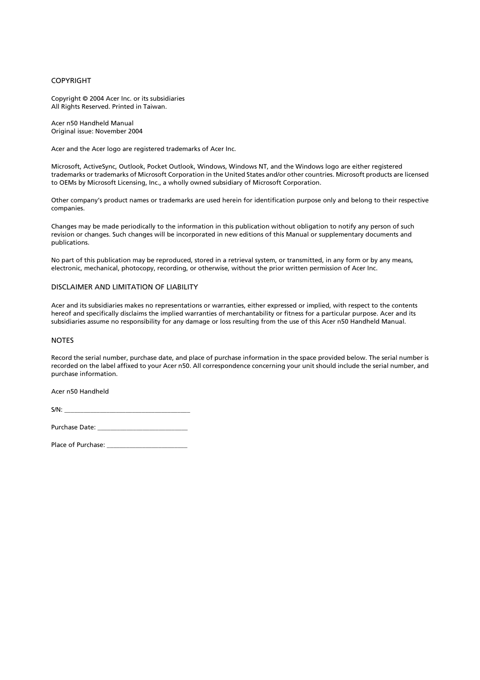 Acer n50 User Manual | Page 2 / 122
