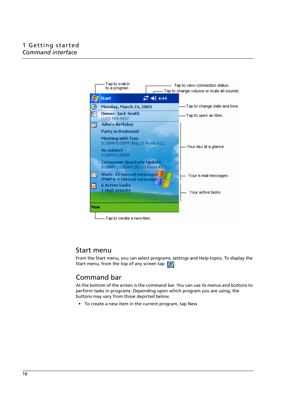 Start menu, Command bar, Start menu command bar | Acer n50 User Manual | Page 30 / 122