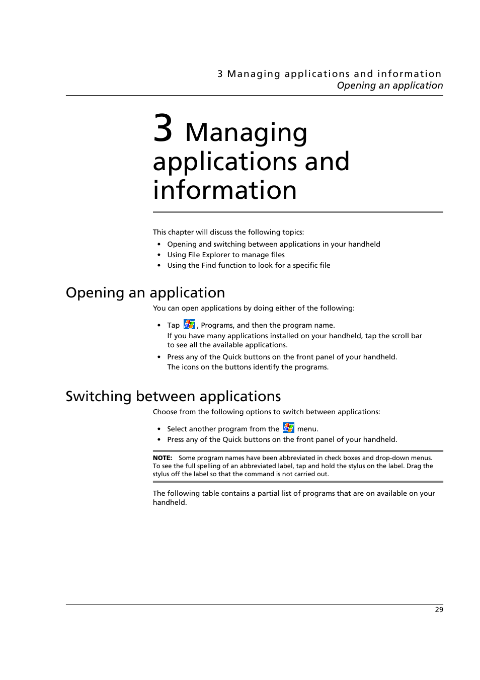 3 managing applications and information, Opening an application, Switching between applications | Managing applications and information | Acer n50 User Manual | Page 43 / 122