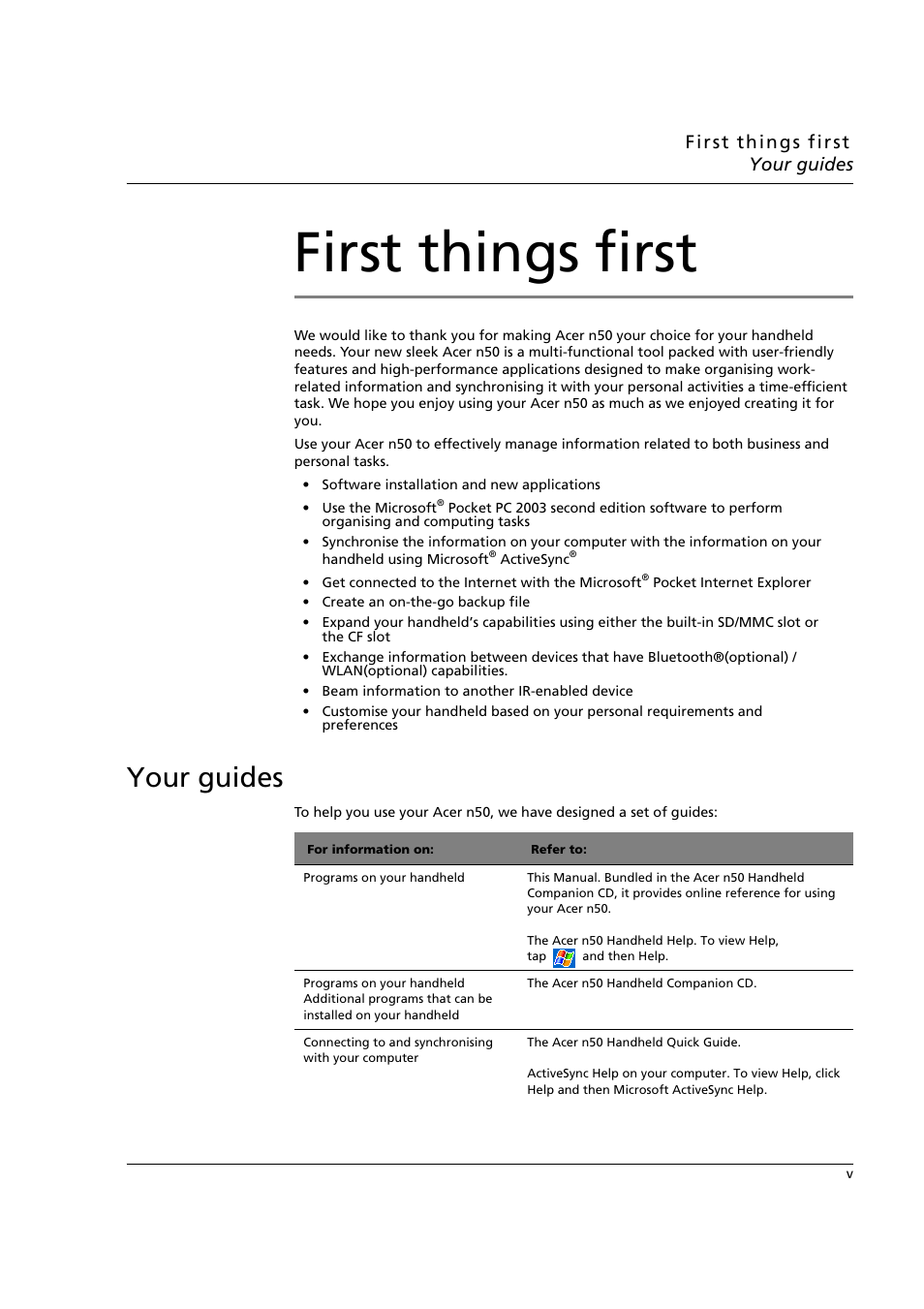 First things first, Your guides | Acer n50 User Manual | Page 5 / 122