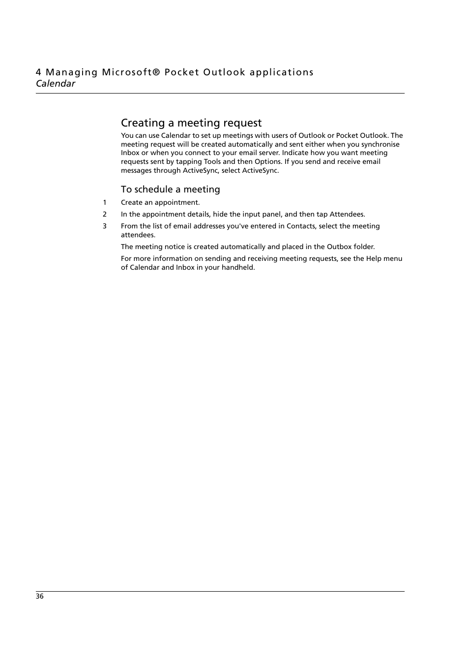 Creating a meeting request | Acer n50 User Manual | Page 50 / 122