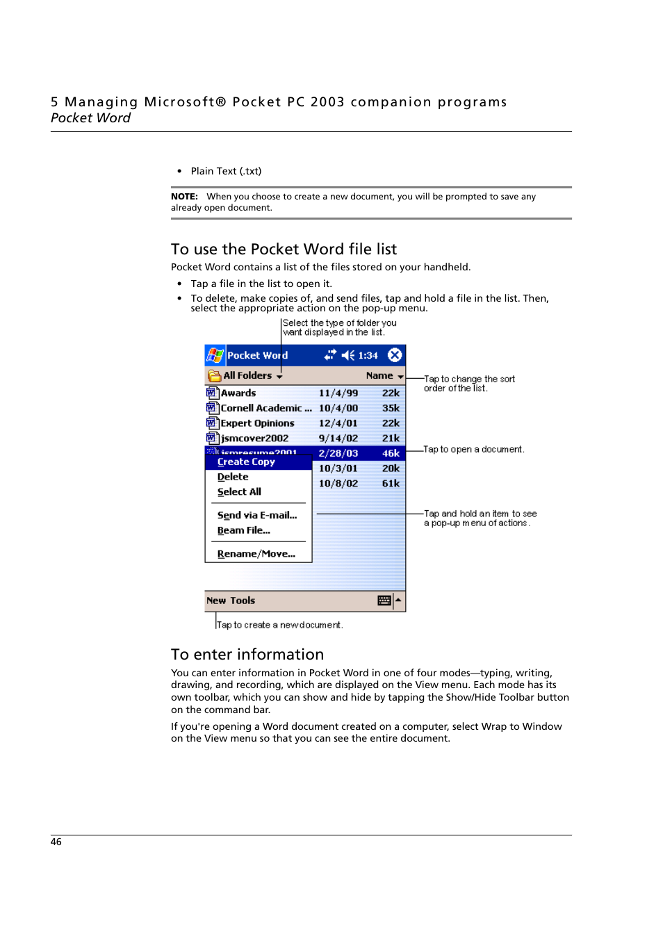 To use the pocket word file list, To enter information | Acer n50 User Manual | Page 60 / 122