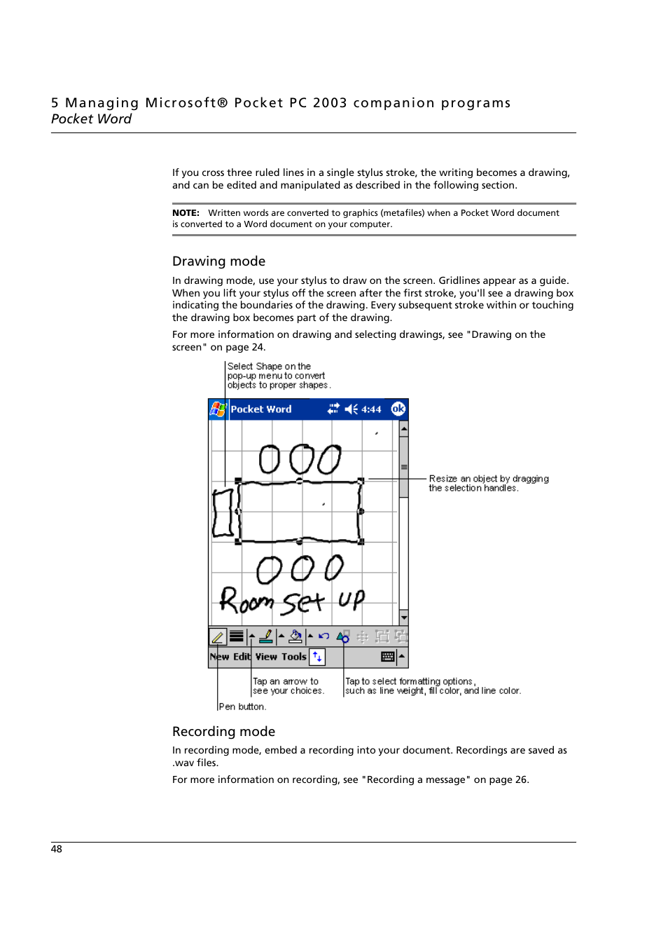 Drawing mode, Recording mode | Acer n50 User Manual | Page 62 / 122