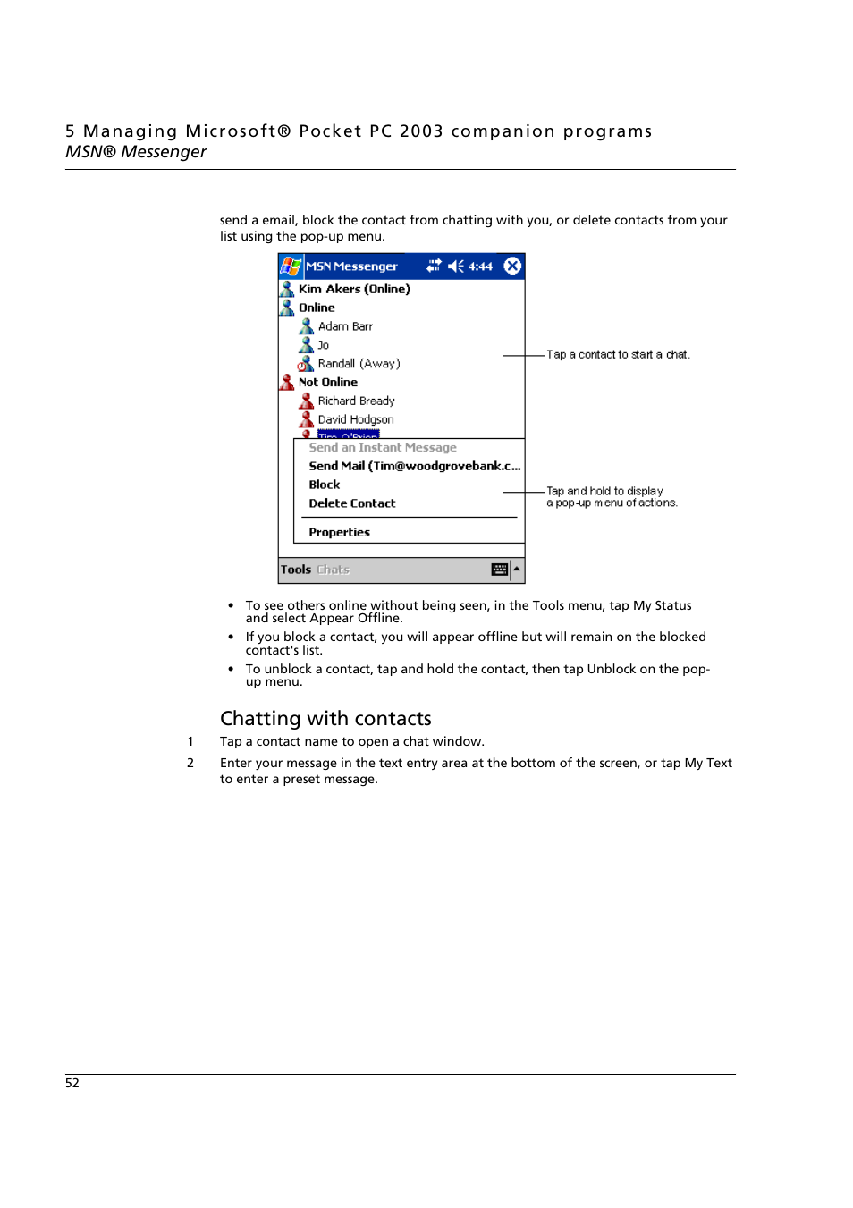 Chatting with contacts | Acer n50 User Manual | Page 66 / 122