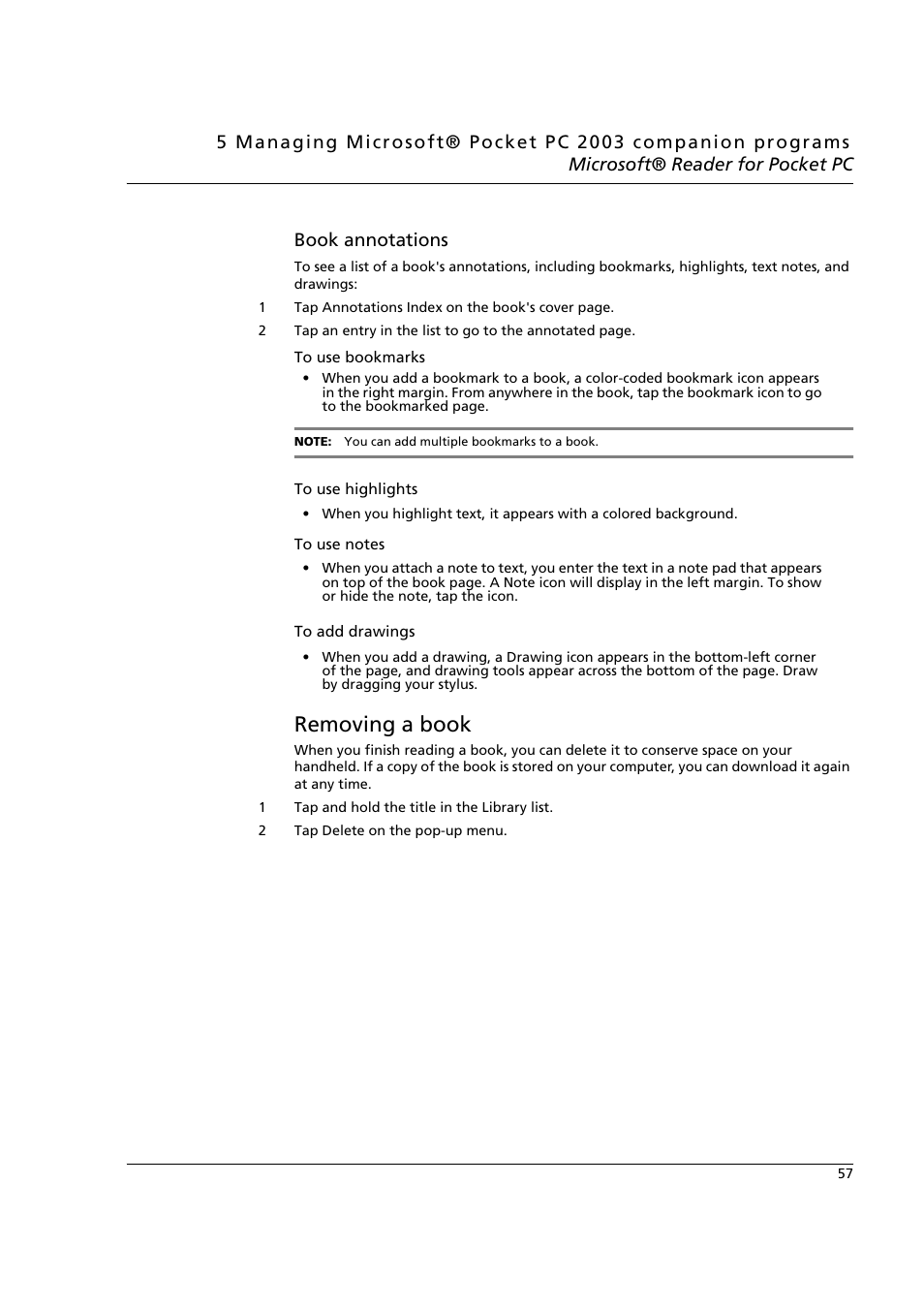 Removing a book, Book annotations | Acer n50 User Manual | Page 71 / 122