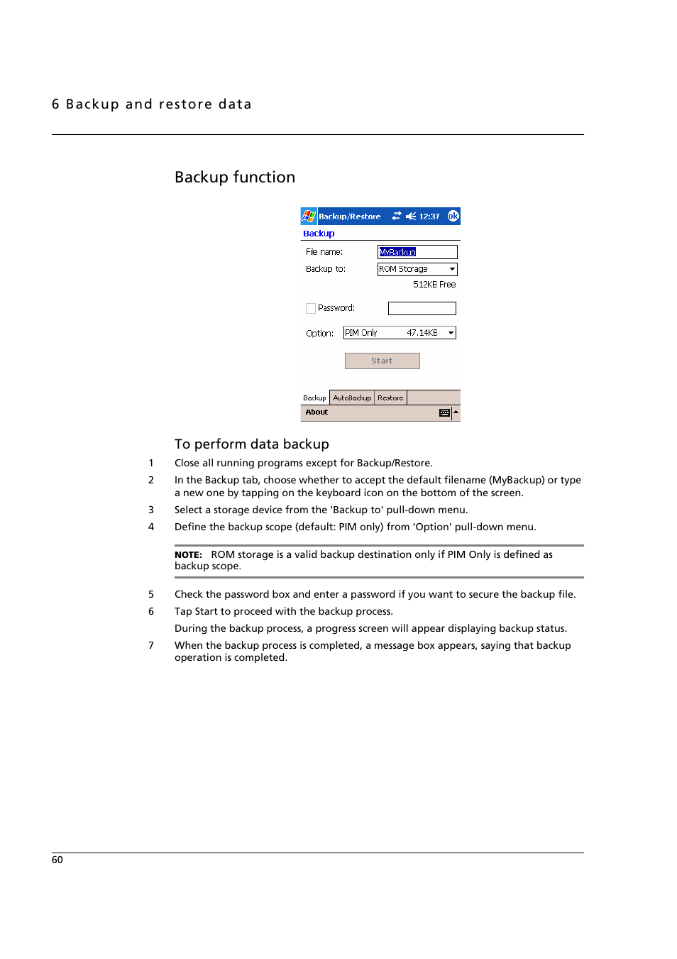 Backup function | Acer n50 User Manual | Page 74 / 122
