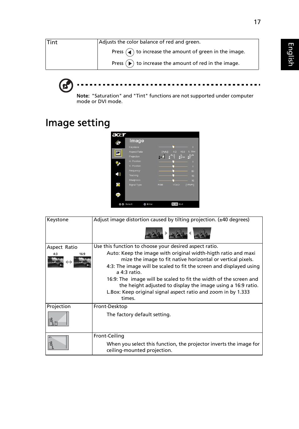 Image setting, Eng lis h | Acer H5350 User Manual | Page 29 / 53