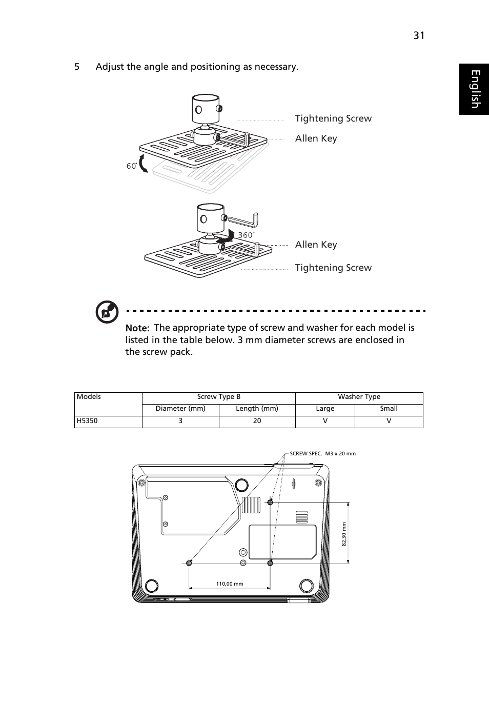 Eng lis h | Acer H5350 User Manual | Page 43 / 53