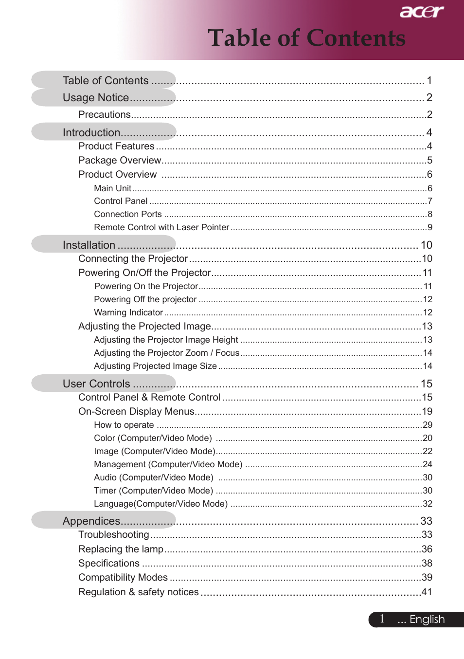 Acer PW730 User Manual | Page 3 / 46