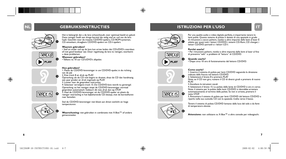 Istruzioni per l’uso it gebruiksinstructies nl | Philips Nettoyeur pour lentille de lecteur CD User Manual | Page 4 / 10