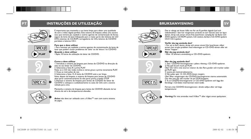 Bruksanvisning sv instruções de utilização pt | Philips Nettoyeur pour lentille de lecteur CD User Manual | Page 5 / 10