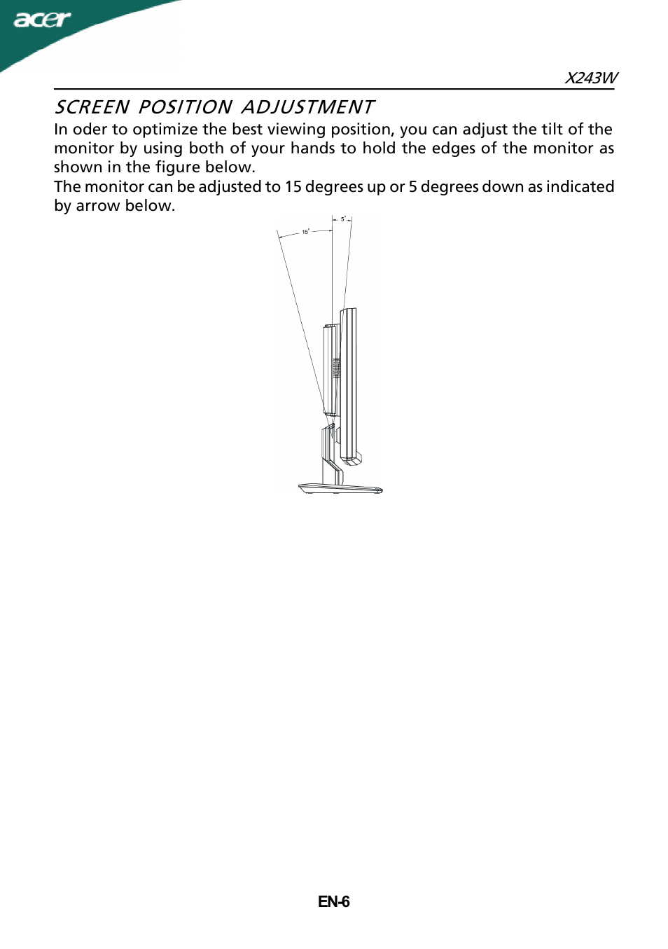 Screen position adjustment | Acer X243W User Manual | Page 7 / 21