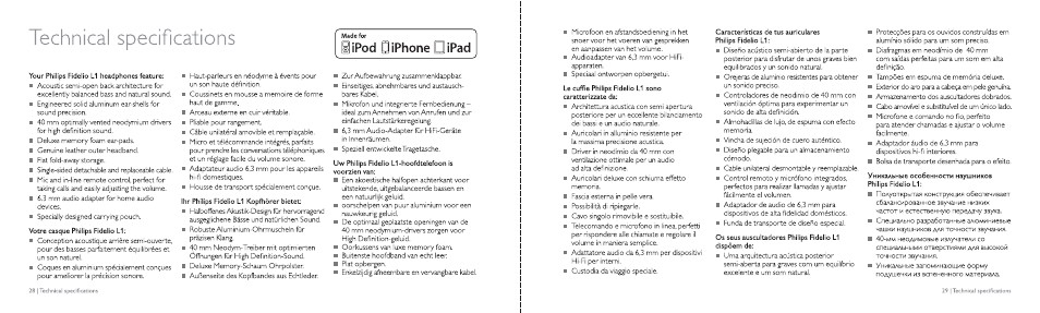 Technical specifications, Ipod, Iphone | Ipad | Philips Fidelio casque à arceau circum-aural User Manual | Page 15 / 19