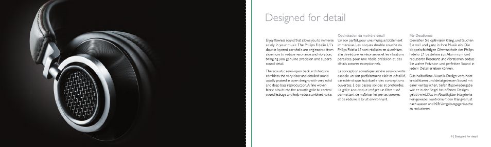 Designed for detail, Optimisation du moindre détail, Für detailtreue | Philips Fidelio casque à arceau circum-aural User Manual | Page 5 / 19