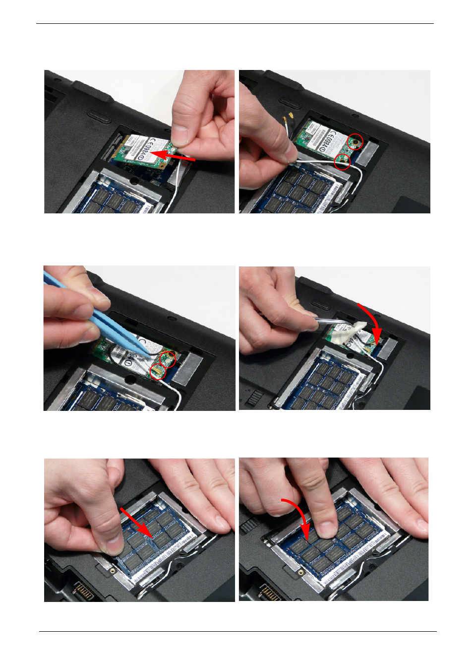 Replacing the wlan module, Replacing the dimm modules | Acer 7715Z User Manual | Page 128 / 200