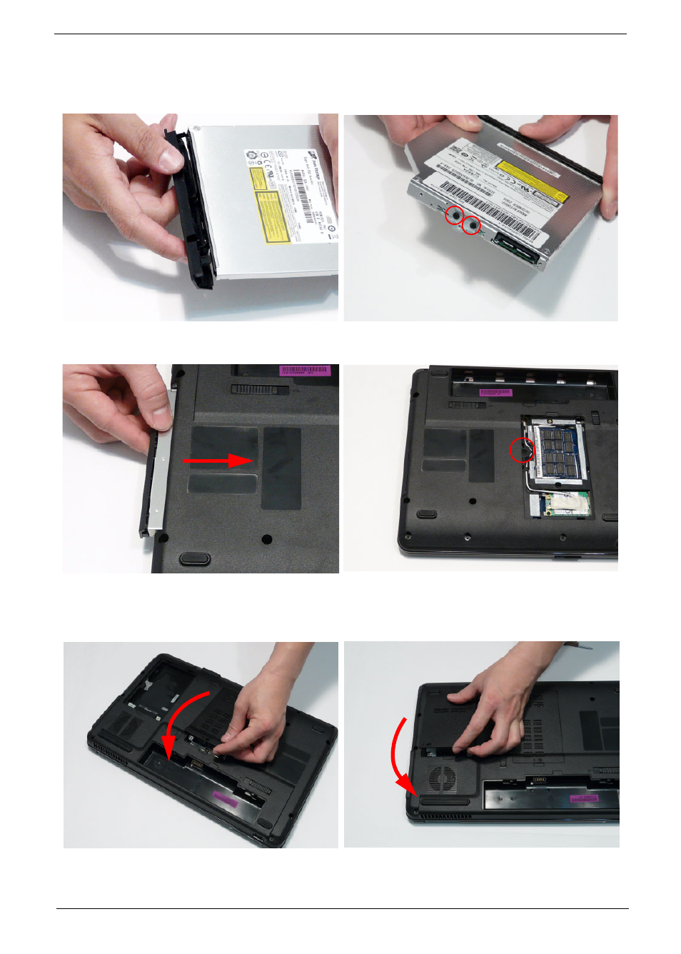 Replacing the odd module, Replacing the lower covers | Acer 7715Z User Manual | Page 129 / 200