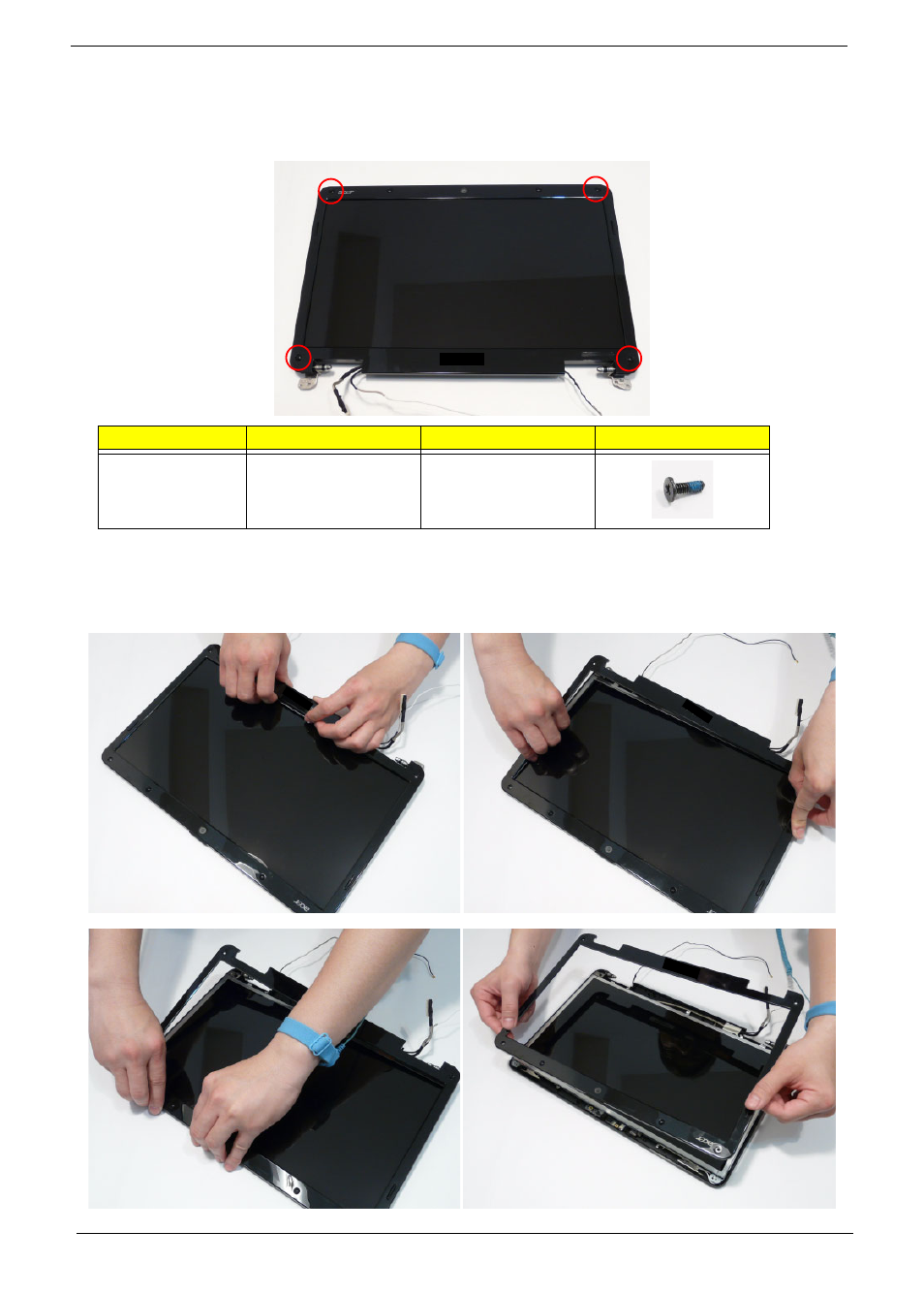 Removing the lcd bezel | Acer 7715Z User Manual | Page 92 / 200