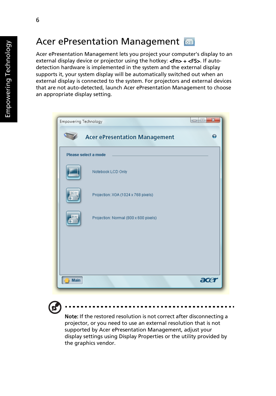 Acer epresentation management | Acer 3680 User Manual | Page 26 / 124