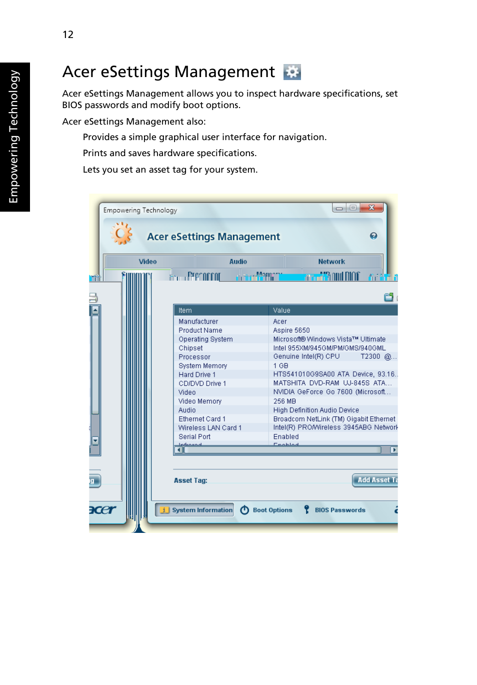 Acer esettings management | Acer 3680 User Manual | Page 32 / 124