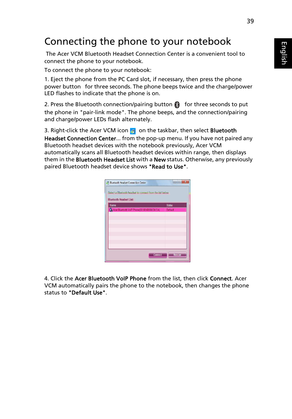 Connecting the phone to your notebook | Acer 3680 User Manual | Page 59 / 124