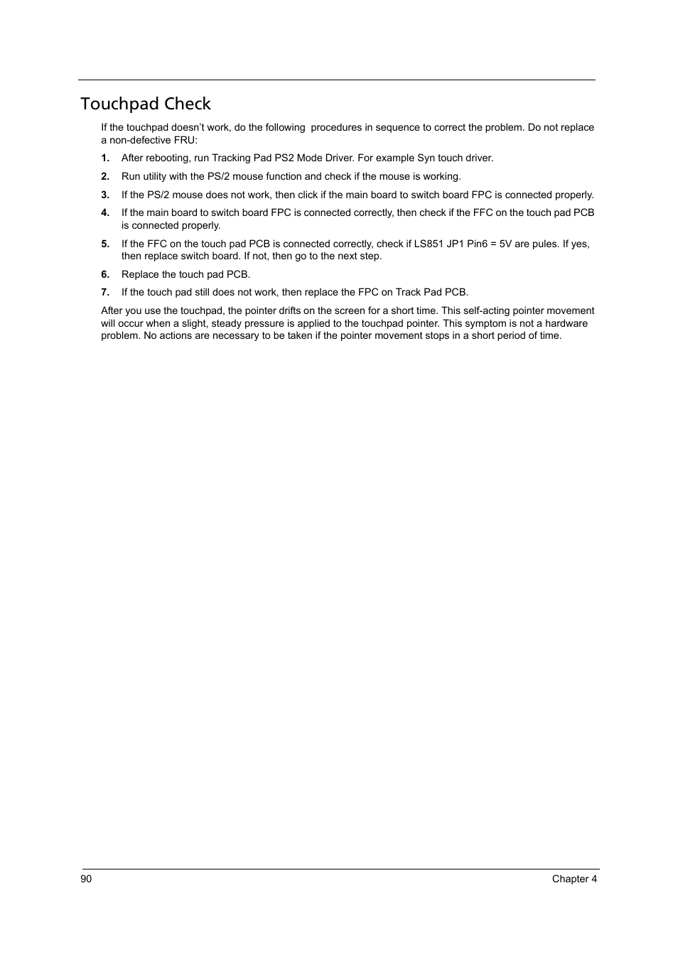 Touchpad check | Acer 4715Z User Manual | Page 100 / 154