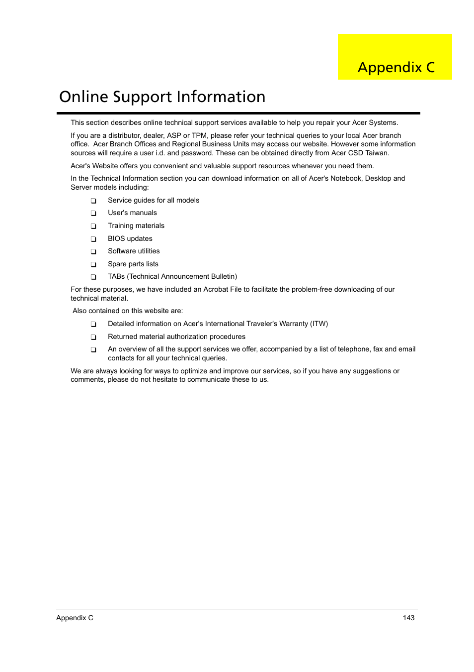 Online support information, Appendix c | Acer 4715Z User Manual | Page 153 / 154