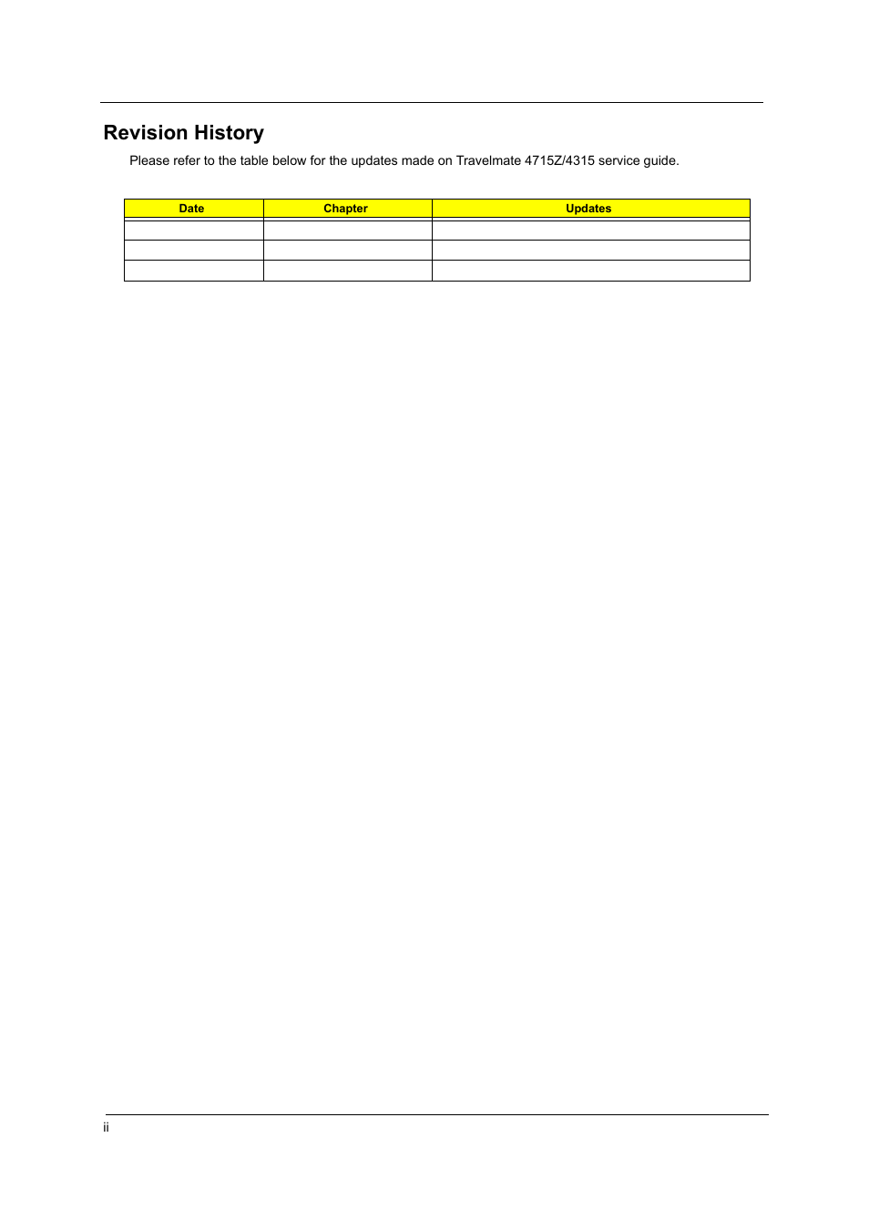 Revision history | Acer 4715Z User Manual | Page 2 / 154